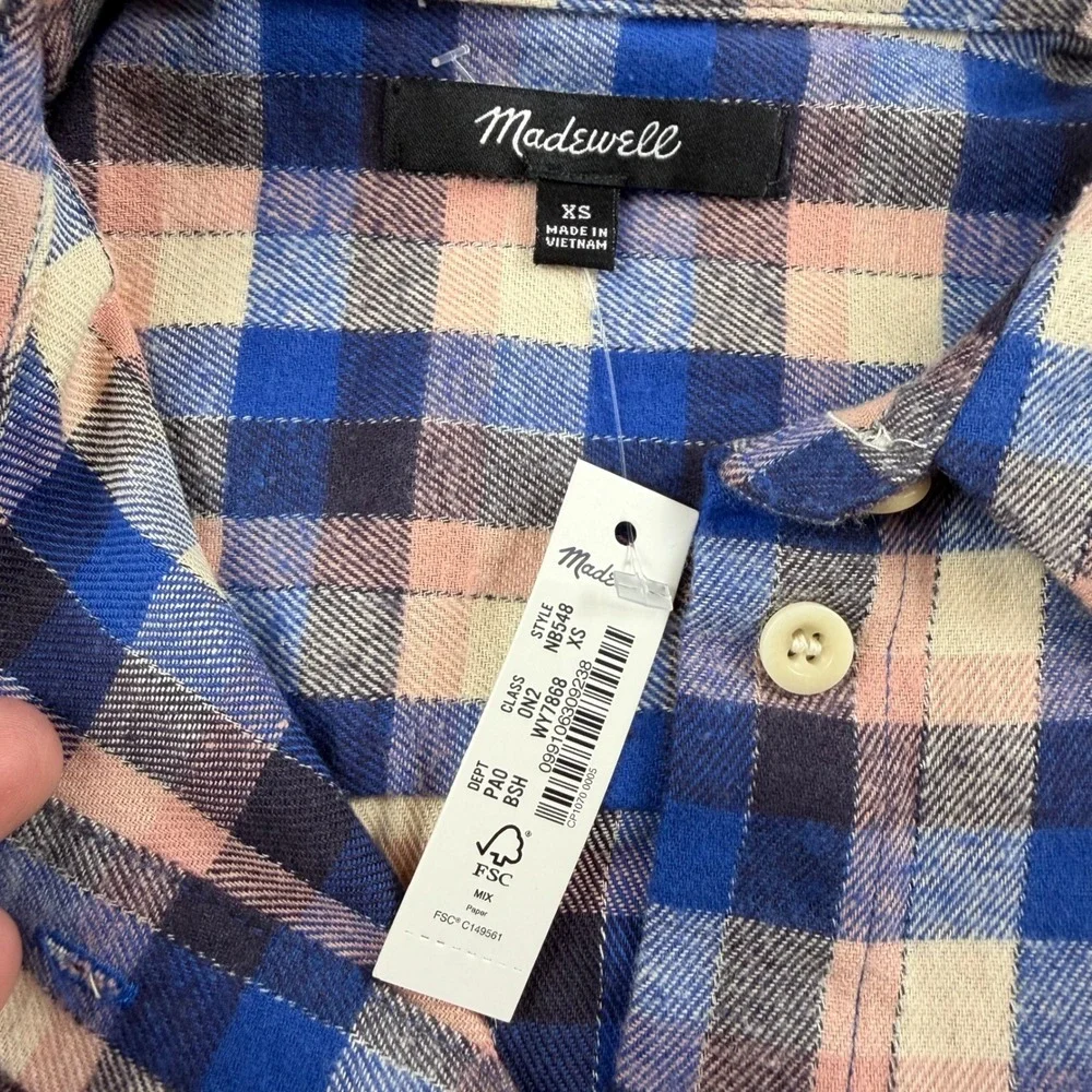 Madewell Womens Button Down Shirt Flannel Plaid Blue Pink XS NB548
